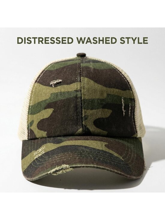〽️Women Criss Camo High Ponytail Baseball Cap Trucker Bad Hair Day Adjustable